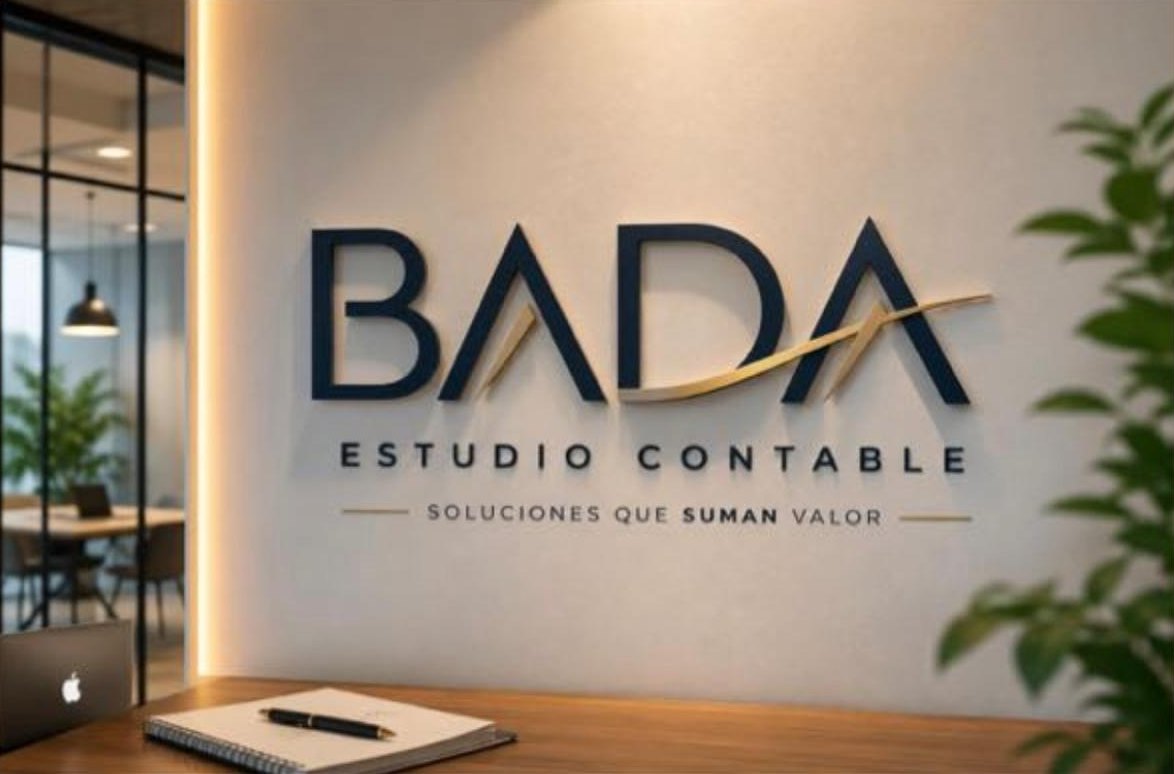 Cartel de BADA Estudio Contable en la recepción del estudio